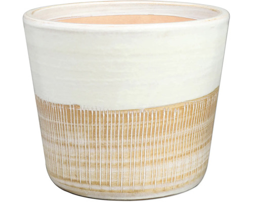Pflanztopf Stonewash White Keramik glasiert Ø 47 cm H 39 cm weiß Blumentopf mit vertikalem Linienmuster