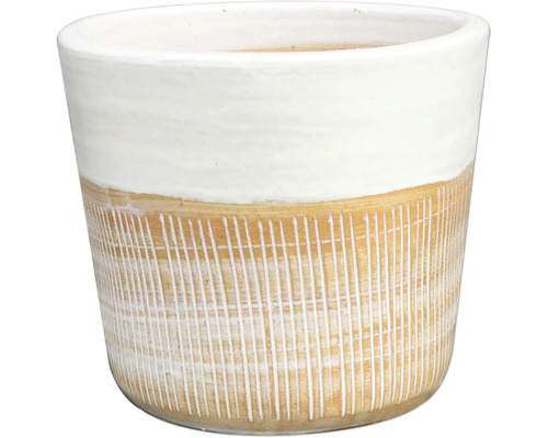 Pflanztopf Stonewash White Keramik glasiert Ø 37 cm H 32,5 cm weiß Keramik Pflanztopf mit vertikalem Linienmuster