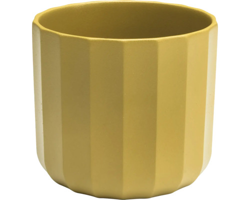 Pot de fleurs jaune avec surface côtelée