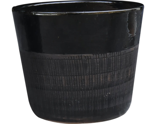 Pflanztopf Stonewash Black Keramik glasiert Ø 47 cm H 39 cm schwarz Schwarzer Keramikblumentopf mit vertikalem Rillenmuster