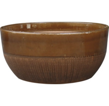 Braune Pflanzschale aus Keramik mit vertikalen Rillen