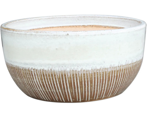 Pflanzschale Stonewash White Keramik glasiert Ø 44 cm H 21 cm weiß Keramik-Blumenschale mit Streifenmuster