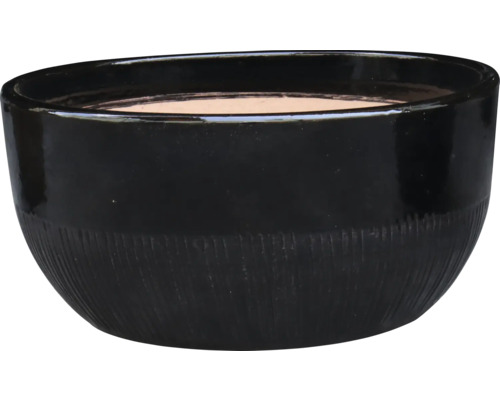 Pflanzschale Stonewash Black Keramik glasiert Ø 44 cm H 21 cm schwarz Schwarzer Pflanztopf mit gerillter Oberfläche.