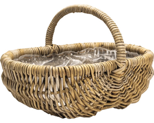 Panier à plantes panier Leah avec anse fibre naturelle 48 x 32 x 30 cm marron Panier tressé avec poignée et feuille plastique