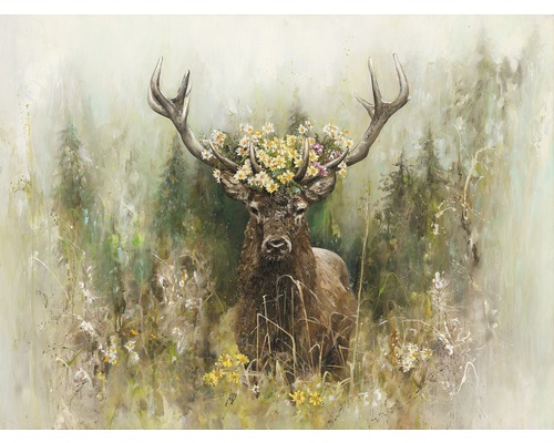 Tableau sur toile Deer With Flowers 57x77cm