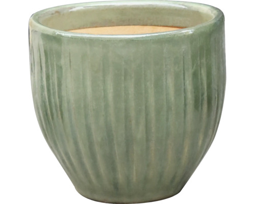 Blumentopf FloraSelf Ton Ø 26,5 cm H 25,5 cm grün Keramik-Blumentopf mit vertikalem Rillenmuster