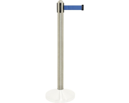 Absperrpfosten ausziehbar Edelstahl inkl. blauem Nylonband 205 cm (ohne Fuß) Absperrpfosten mit blauem Gurt
