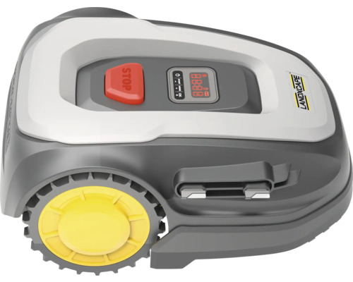 Robot tondeuse Landxcape avec écran numérique et bouton d'arrêt