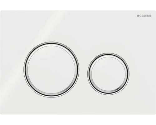 Plaque de commande GEBERIT Sigma 21 plaque blanc brillant / bouton blanc brillant / anneau décoratif chrome 115.884.SI.1 Logo Geberit, plaque de déclenchement double