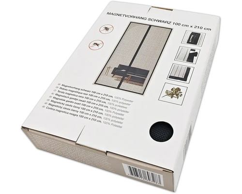 Emballage d'un rideau magnétique noir, 100 x 210 cm, en polyester.