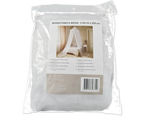 Moustiquaire blanche, diamètre 60 cm, longueur 250 cm, emballée