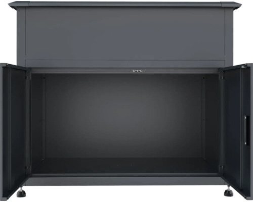 Armoire à outils ouverte avec deux portes et espace de rangement