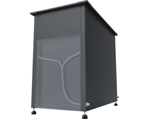 Réservoir d'eau de pluie gris avec indicateur de niveau transparent