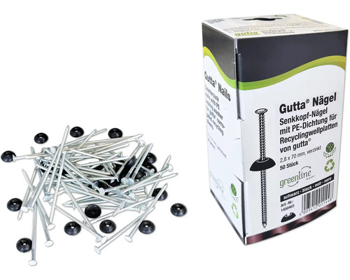 Clous Gutta Super-S pour plaques ondulées 2,8 mm x 70 mm paquet = 50 pces Clous à tête fraisée Gutta avec joint PE pour plaques ondulées de recyclage, 2,8 x 70 mm, galvanisés, 50 pièces