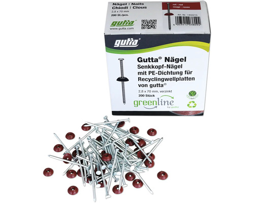 Clous Gutta à tête fraisée avec joint PE pour plaques ondulées de recyclage, 2,8 x 70 mm, 200 pièces, galvanisés