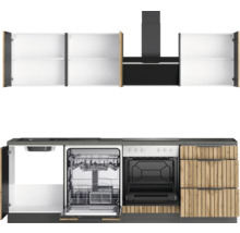 Komplette Küche mit Spüle, Geschirrspüler, Backofen, Dunstabzugshaube und Schränken