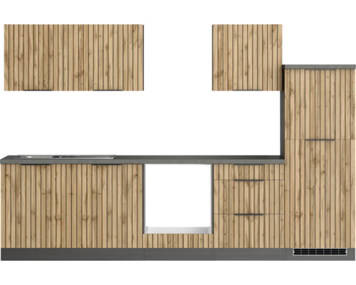 Cuisine équipée avec éléments hauts et plan de travail