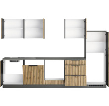 Cuisine linéaire avec évier, placards et tiroirs