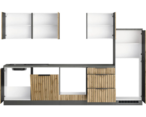 Moderne Küche mit Schränken, Schubladen und Spüle