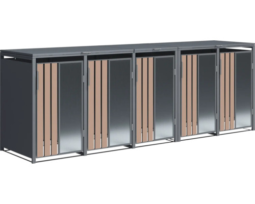 Mülltonnenbox für drei Mülltonnen aus Metall und Holz