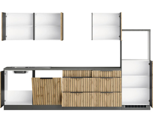 Cuisine avec évier, tiroirs et armoires