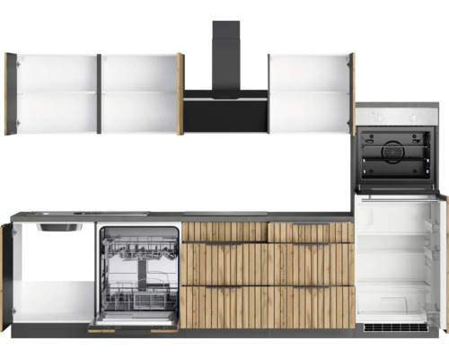 Komplette Küche mit Spüle, Geschirrspüler, Dunstabzugshaube, Backofen und Kühlschrank