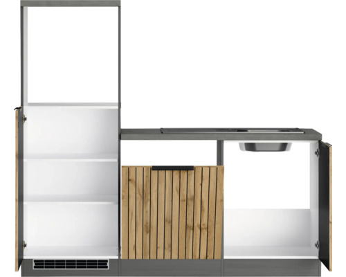 Gartenküche mit Schränken, Spüle und Arbeitsplatte