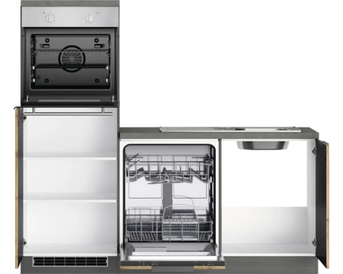 Küchenzeile mit Backofen, Geschirrspüler und Spüle