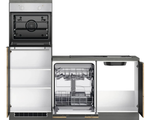 Cuisine équipée avec four, lave-vaisselle et évier