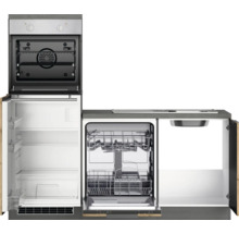 Cuisine compacte avec four, réfrigérateur, lave-vaisselle et évier