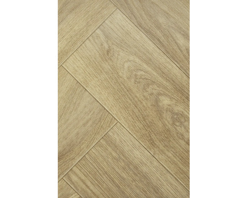 Nahaufnahme von hellem Laminatboden in Fischgrätenmuster