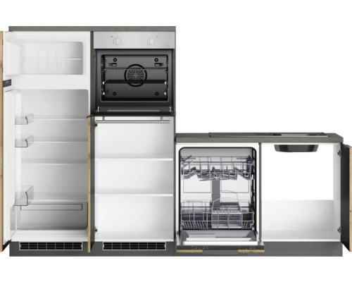 Cuisine complète avec réfrigérateur, four, lave-vaisselle et évier