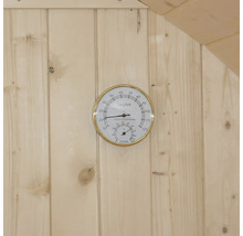Thermomètre et hygromètre de sauna sur un mur en bois