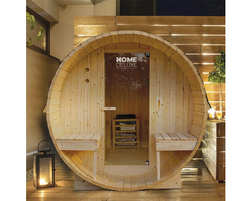 Sauna tonneau avec bancs et logo Home Deluxe