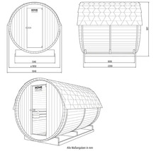 Schéma technique d'un sauna tonneau avec dimensions