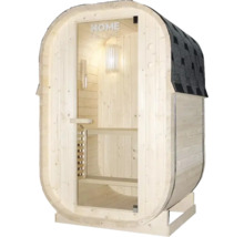 Sauna tonneau avec porte en verre et bardeau de toiture