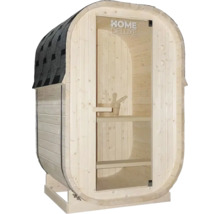 Sauna tonneau avec porte en verre et bardeaux de toit