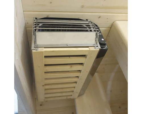 Poêle de sauna avec revêtement en bois pour montage mural