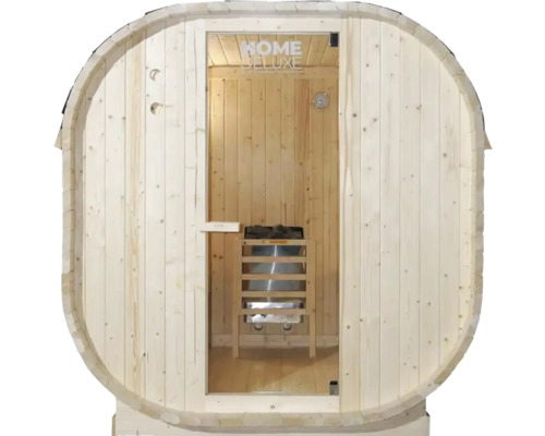 Sauna tonneau avec porte en verre et poêle de sauna
