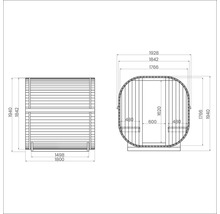 Dessin technique d'un sauna tonneau avec dimensions