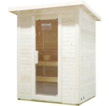 Sauna en bois avec porte en verre et bancs