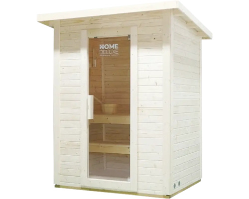 Sauna en bois avec porte en verre et bancs
