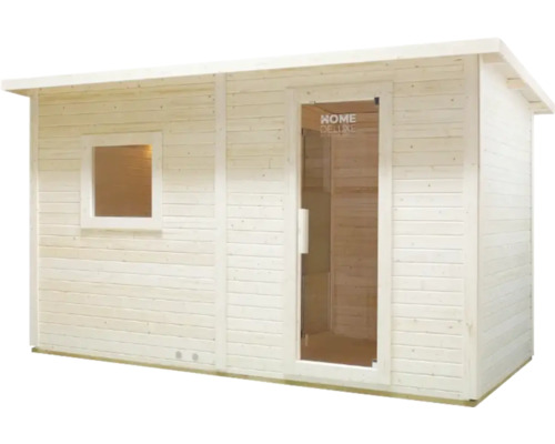 Sauna en bois avec fenêtre et porte en verre