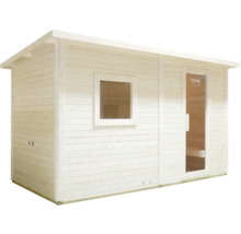 Sauna en bois avec fenêtre et porte en verre