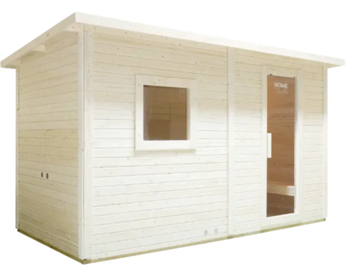 Sauna en bois avec fenêtre et porte en verre