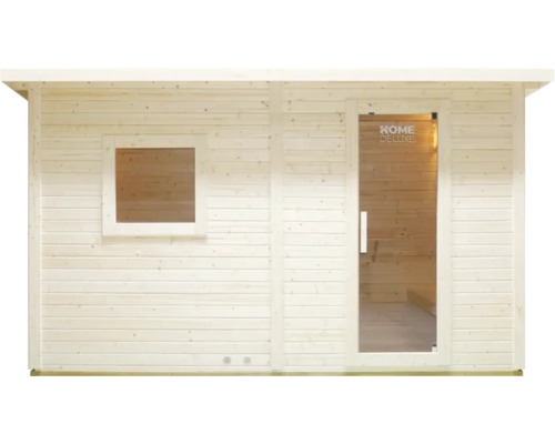 Sauna en bois avec fenêtre et porte en verre