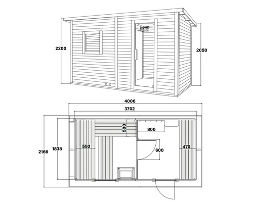 Plan technique d'un abri de jardin avec dimensions