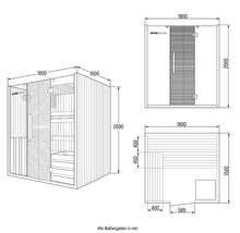 Sauna HOME DELUXE avec indications de dimensions