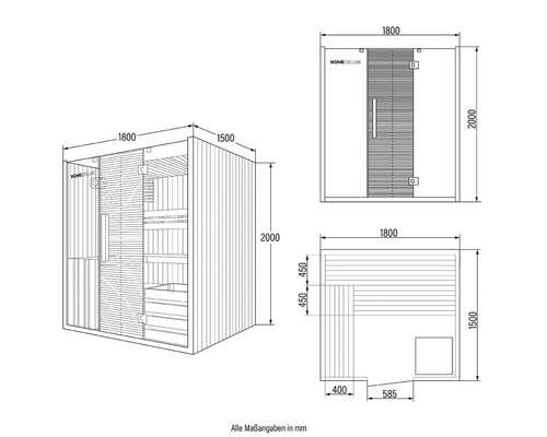 Sauna HOME DELUXE avec indications de dimensions