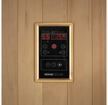 Panneau de commande d'un sauna pour régler l'heure, la température, le chauffage et la lumière